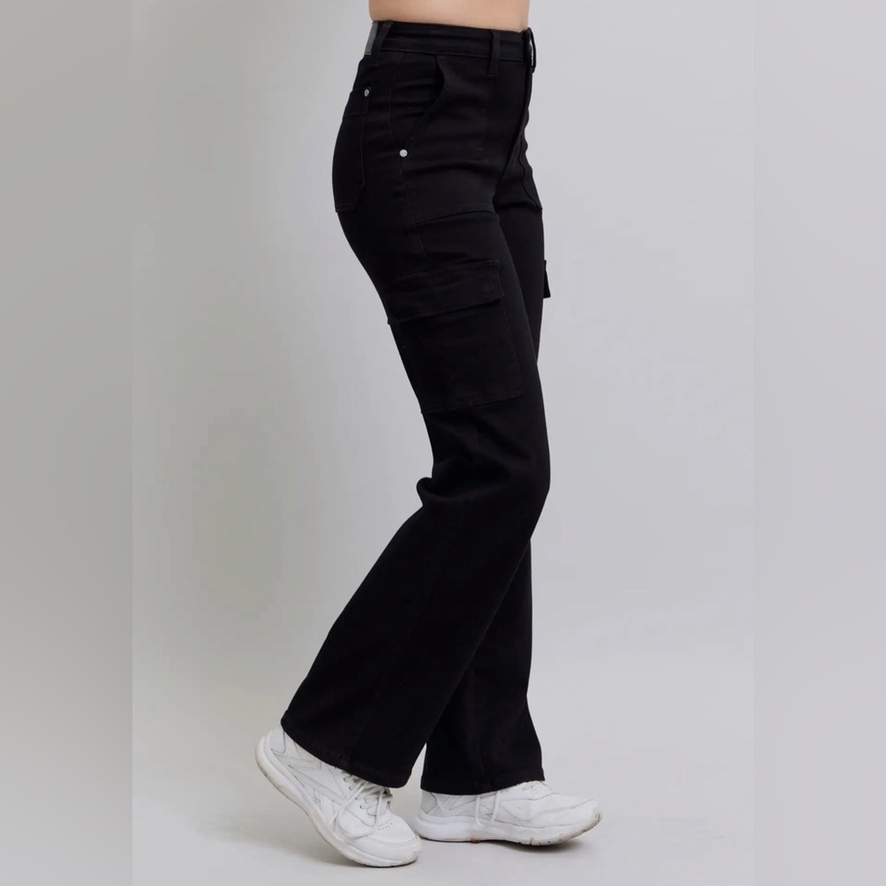 New Judy blue black wide leg cargo jeans stretchy! 3/26 5/27 7/28 9/29 11/30 - Picture 3 of 4
